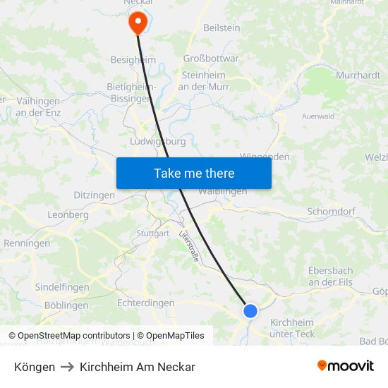 Köngen to Kirchheim Am Neckar map