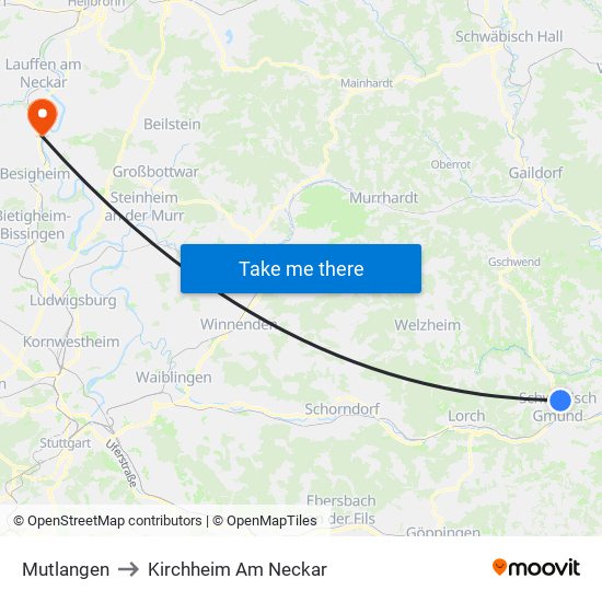 Mutlangen to Kirchheim Am Neckar map