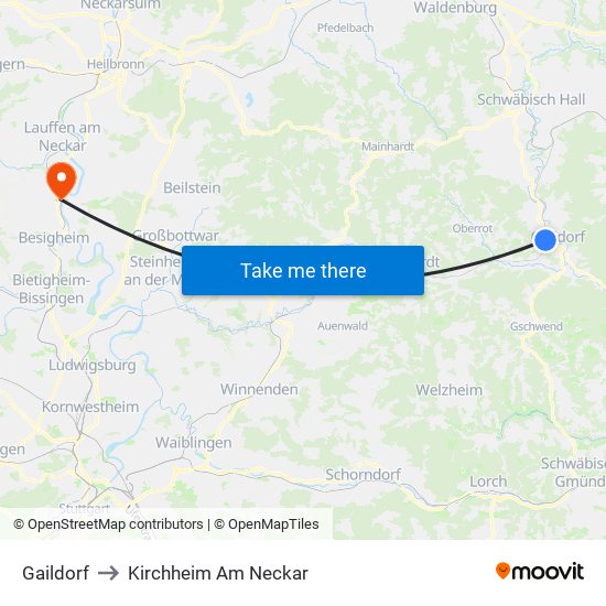 Gaildorf to Kirchheim Am Neckar map