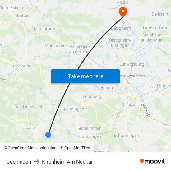 Gechingen to Kirchheim Am Neckar map