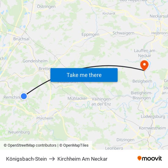 Königsbach-Stein to Kirchheim Am Neckar map