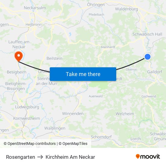 Rosengarten to Kirchheim Am Neckar map