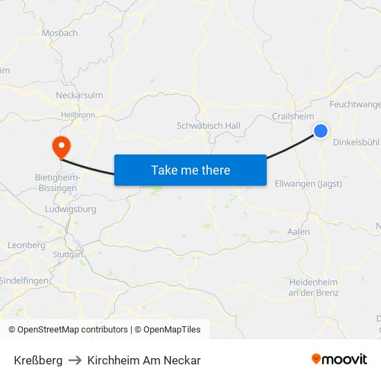 Kreßberg to Kirchheim Am Neckar map