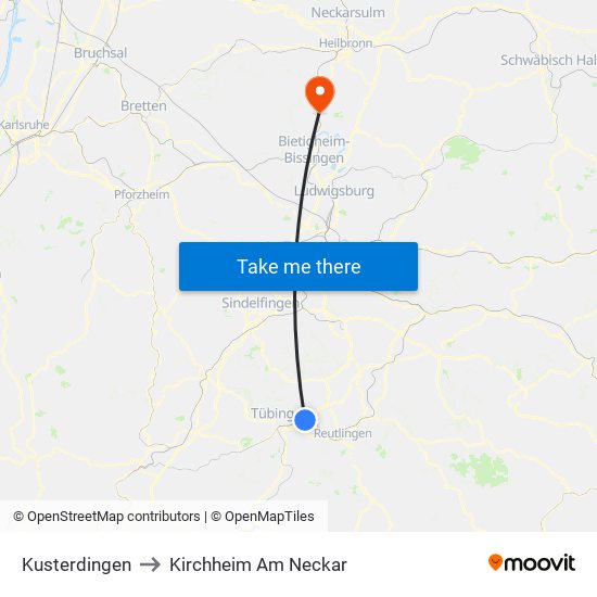 Kusterdingen to Kirchheim Am Neckar map