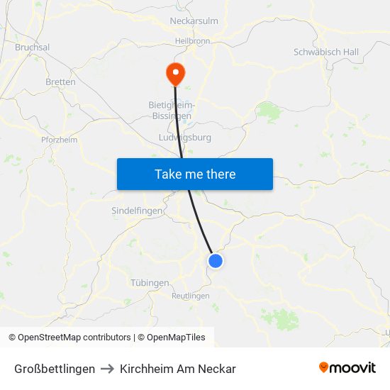 Großbettlingen to Kirchheim Am Neckar map