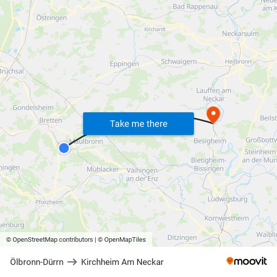 Ölbronn-Dürrn to Kirchheim Am Neckar map