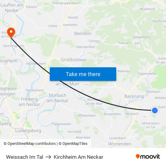 Weissach Im Tal to Kirchheim Am Neckar map