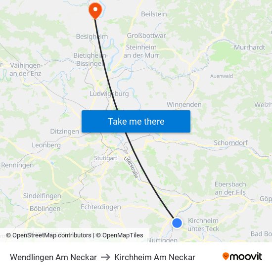 Wendlingen Am Neckar to Kirchheim Am Neckar map