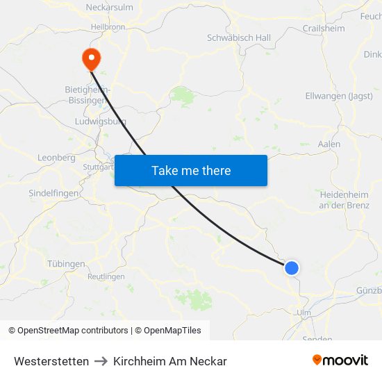 Westerstetten to Kirchheim Am Neckar map