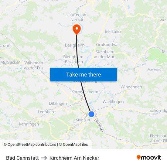 Bad Cannstatt to Kirchheim Am Neckar map