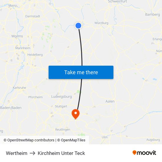 Wertheim to Kirchheim Unter Teck map