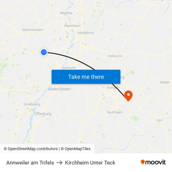 Annweiler am Trifels to Kirchheim Unter Teck map