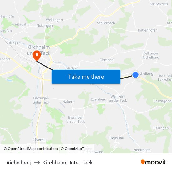 Aichelberg to Kirchheim Unter Teck map