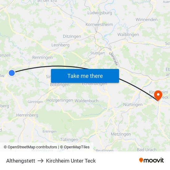 Althengstett to Kirchheim Unter Teck map