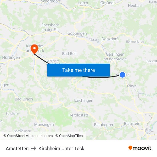 Amstetten to Kirchheim Unter Teck map