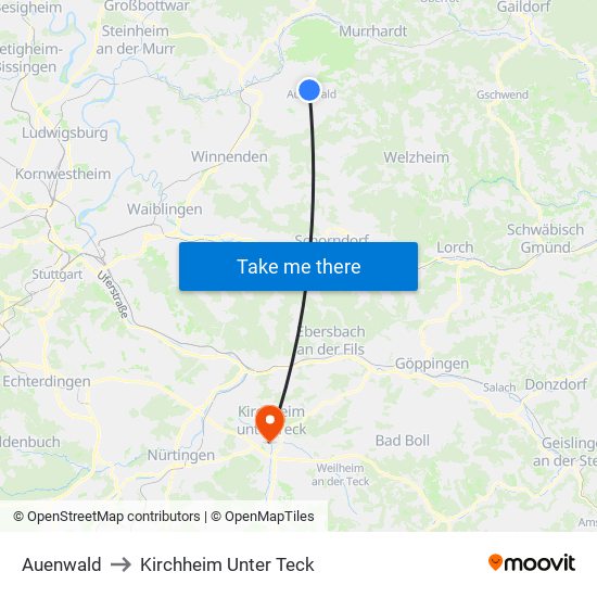 Auenwald to Kirchheim Unter Teck map