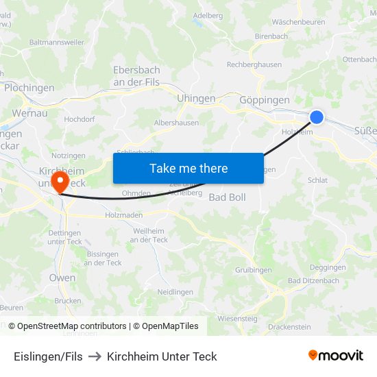 Eislingen/Fils to Kirchheim Unter Teck map