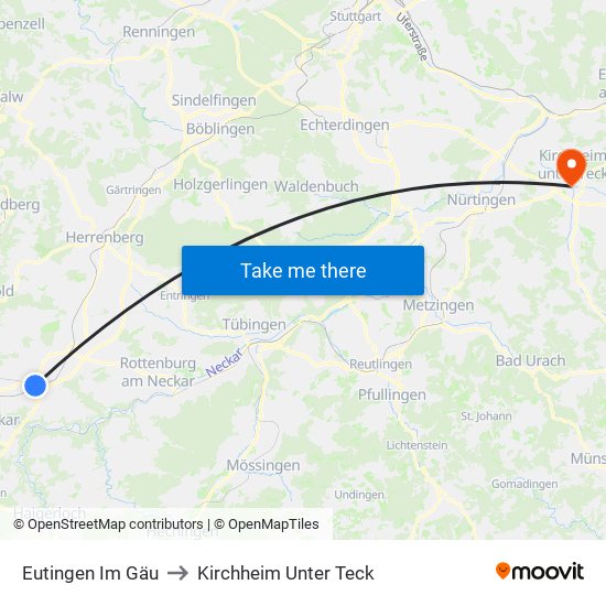 Eutingen Im Gäu to Kirchheim Unter Teck map