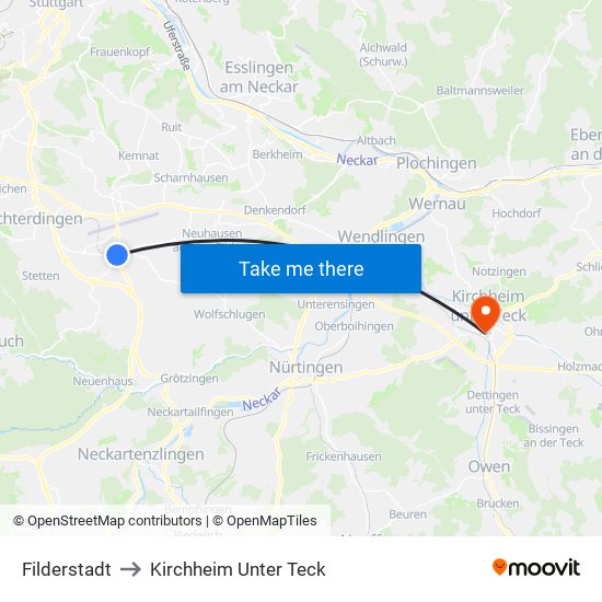 Filderstadt to Kirchheim Unter Teck map