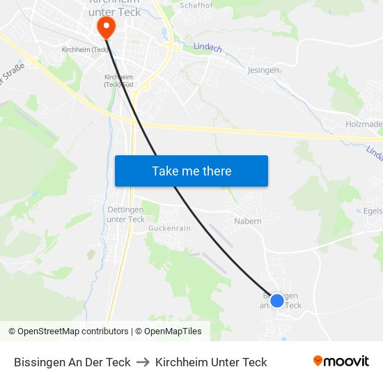 Bissingen An Der Teck to Kirchheim Unter Teck map