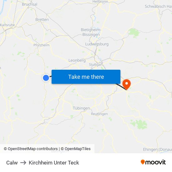 Calw to Kirchheim Unter Teck map