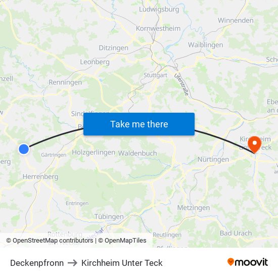 Deckenpfronn to Kirchheim Unter Teck map