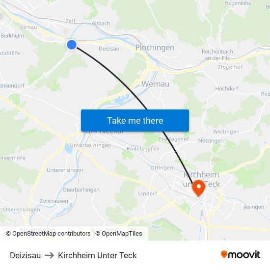 Deizisau to Kirchheim Unter Teck map