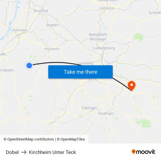 Dobel to Kirchheim Unter Teck map