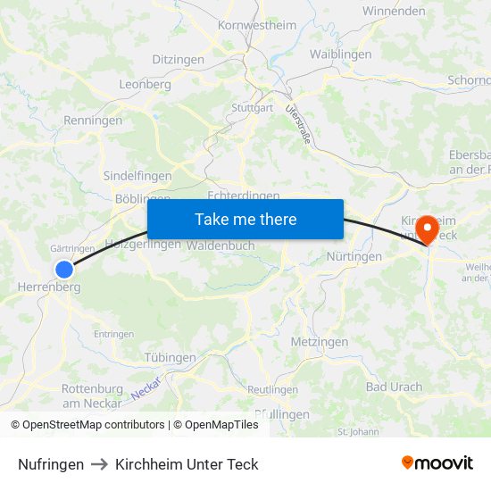 Nufringen to Kirchheim Unter Teck map