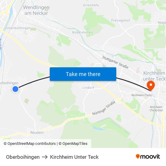 Oberboihingen to Kirchheim Unter Teck map