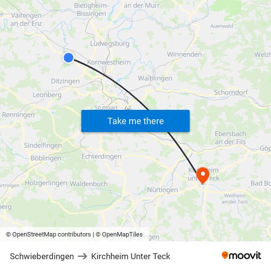 Schwieberdingen to Kirchheim Unter Teck map