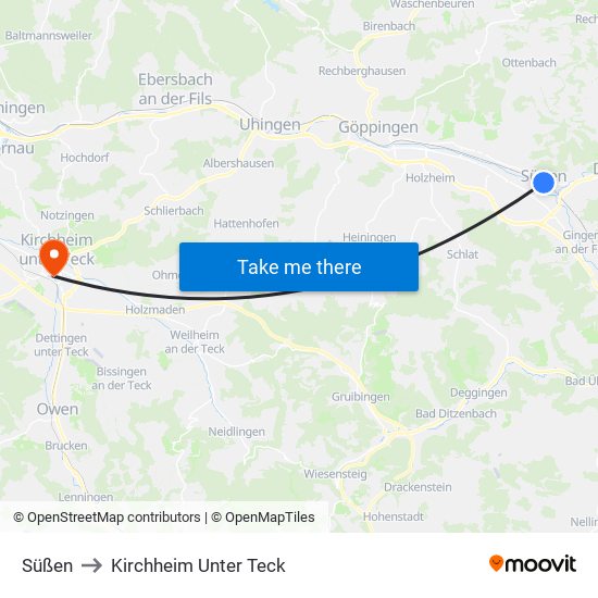 Süßen to Kirchheim Unter Teck map