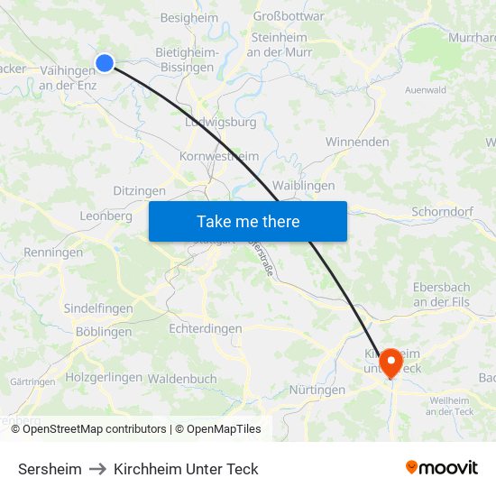 Sersheim to Kirchheim Unter Teck map
