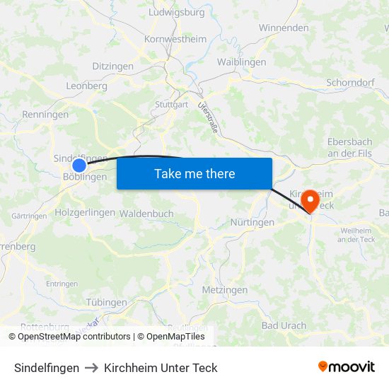 Sindelfingen to Kirchheim Unter Teck map