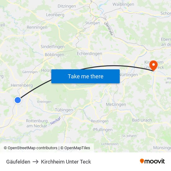 Gäufelden to Kirchheim Unter Teck map