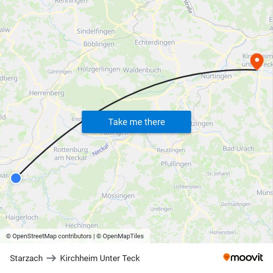 Starzach to Kirchheim Unter Teck map