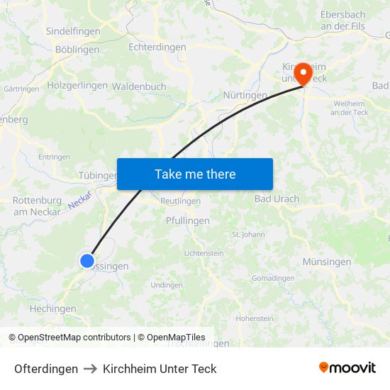 Ofterdingen to Kirchheim Unter Teck map