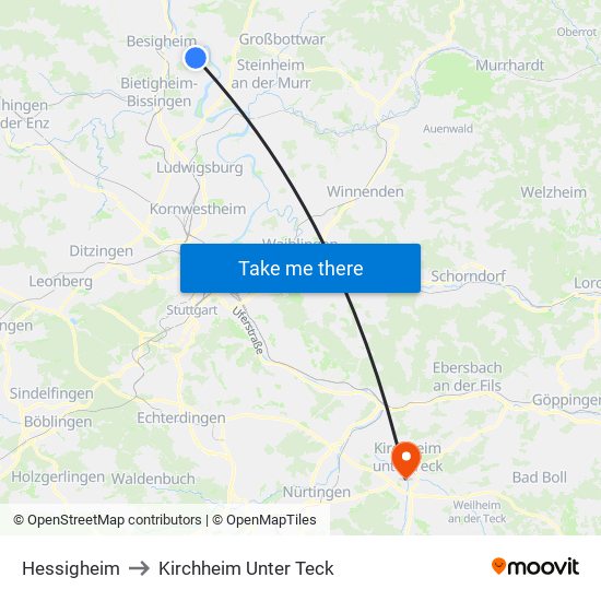 Hessigheim to Kirchheim Unter Teck map
