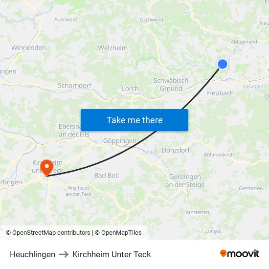 Heuchlingen to Kirchheim Unter Teck map