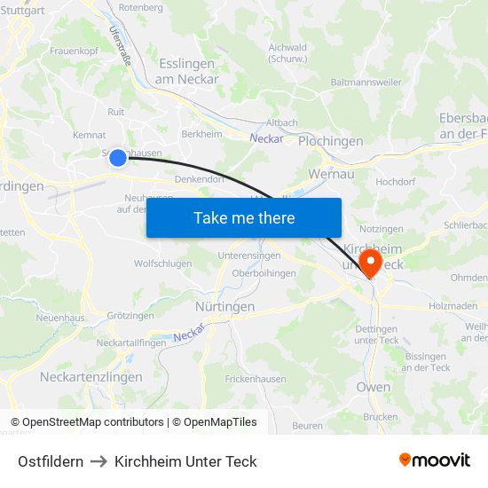 Ostfildern to Kirchheim Unter Teck map