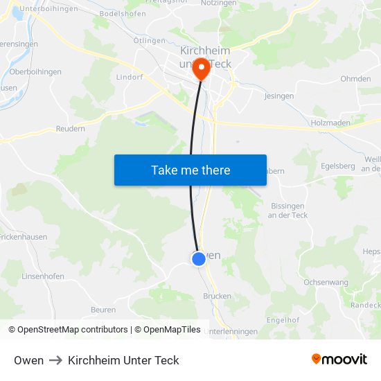 Owen to Kirchheim Unter Teck map