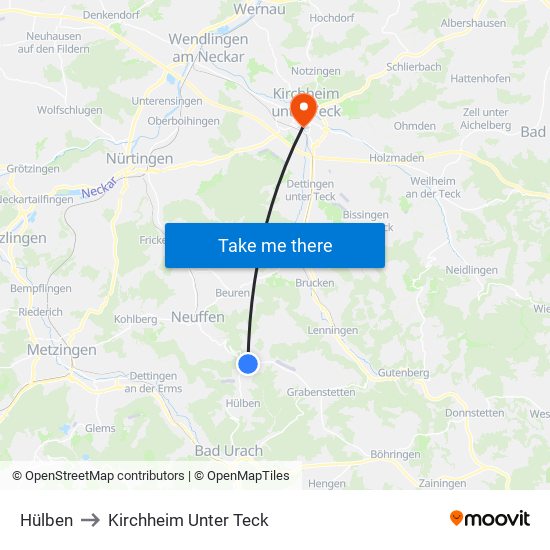 Hülben to Kirchheim Unter Teck map