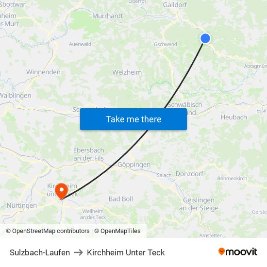 Sulzbach-Laufen to Kirchheim Unter Teck map