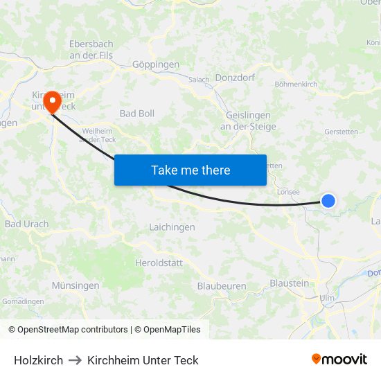 Holzkirch to Kirchheim Unter Teck map