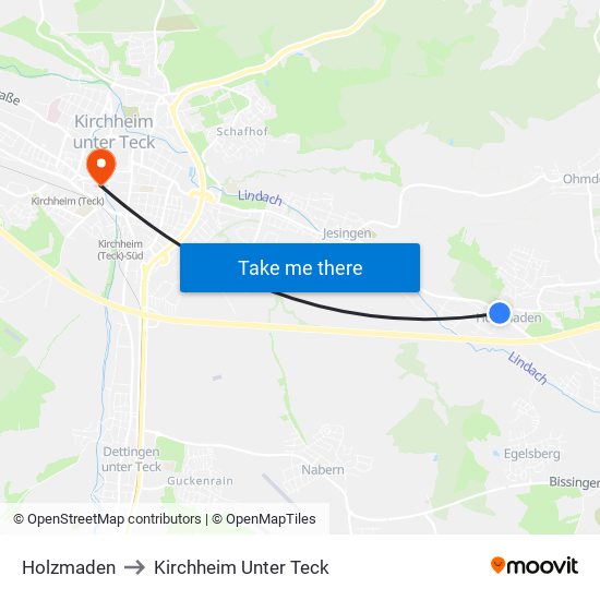 Holzmaden to Kirchheim Unter Teck map