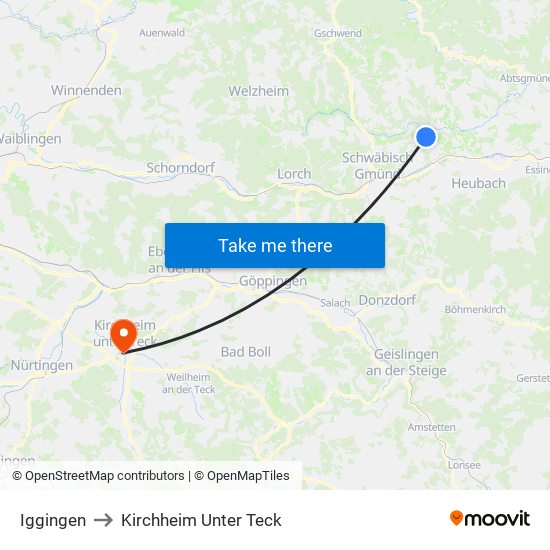 Iggingen to Kirchheim Unter Teck map