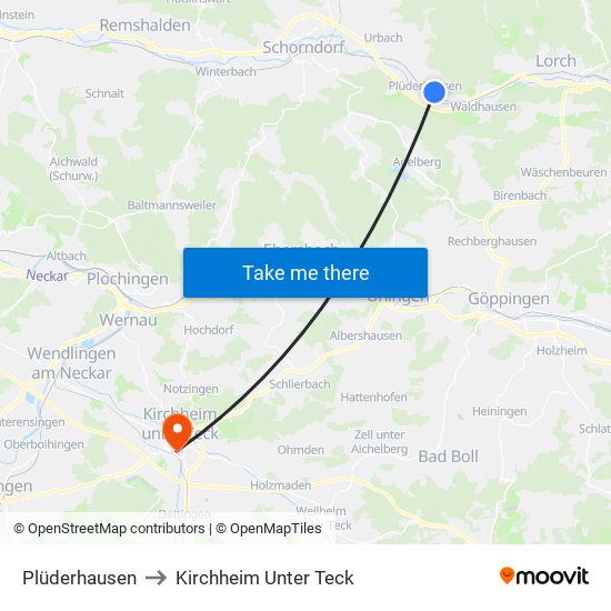 Plüderhausen to Kirchheim Unter Teck map
