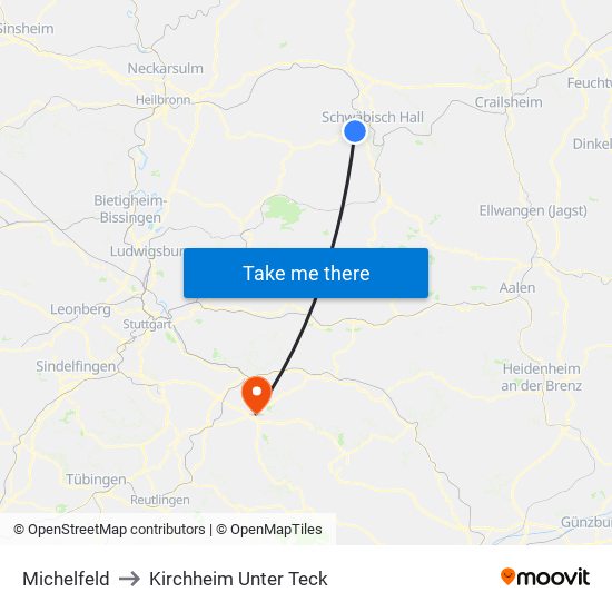 Michelfeld to Kirchheim Unter Teck map