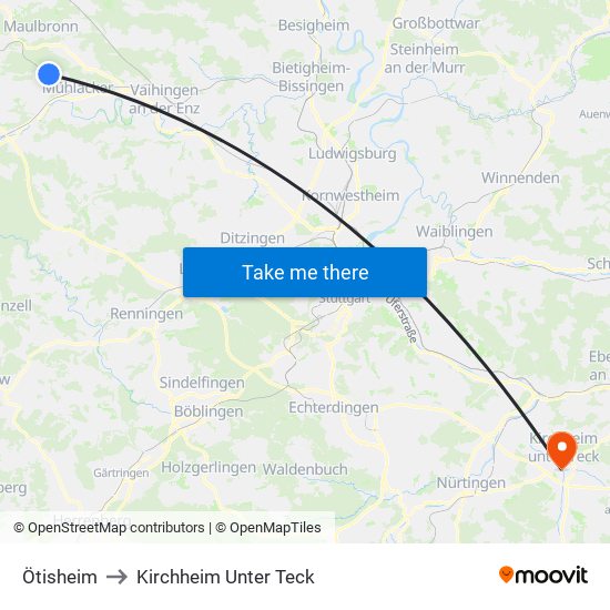 Ötisheim to Kirchheim Unter Teck map