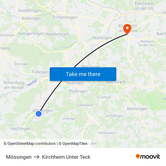 Mössingen to Kirchheim Unter Teck map